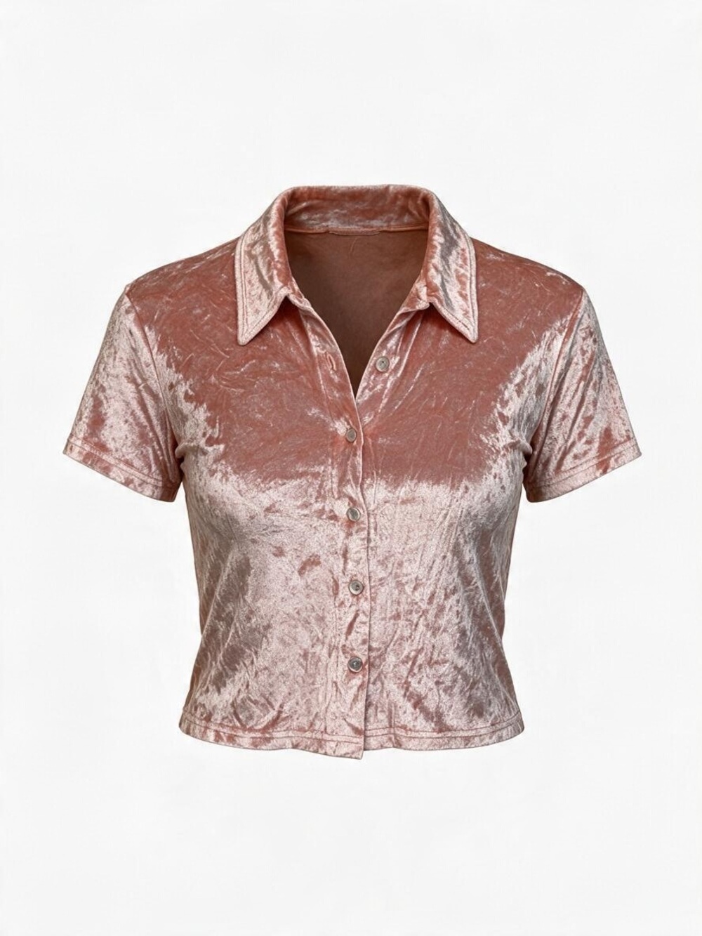 90’s BLUSH CRUSHED VELVET CROPPED BUTTON-UP